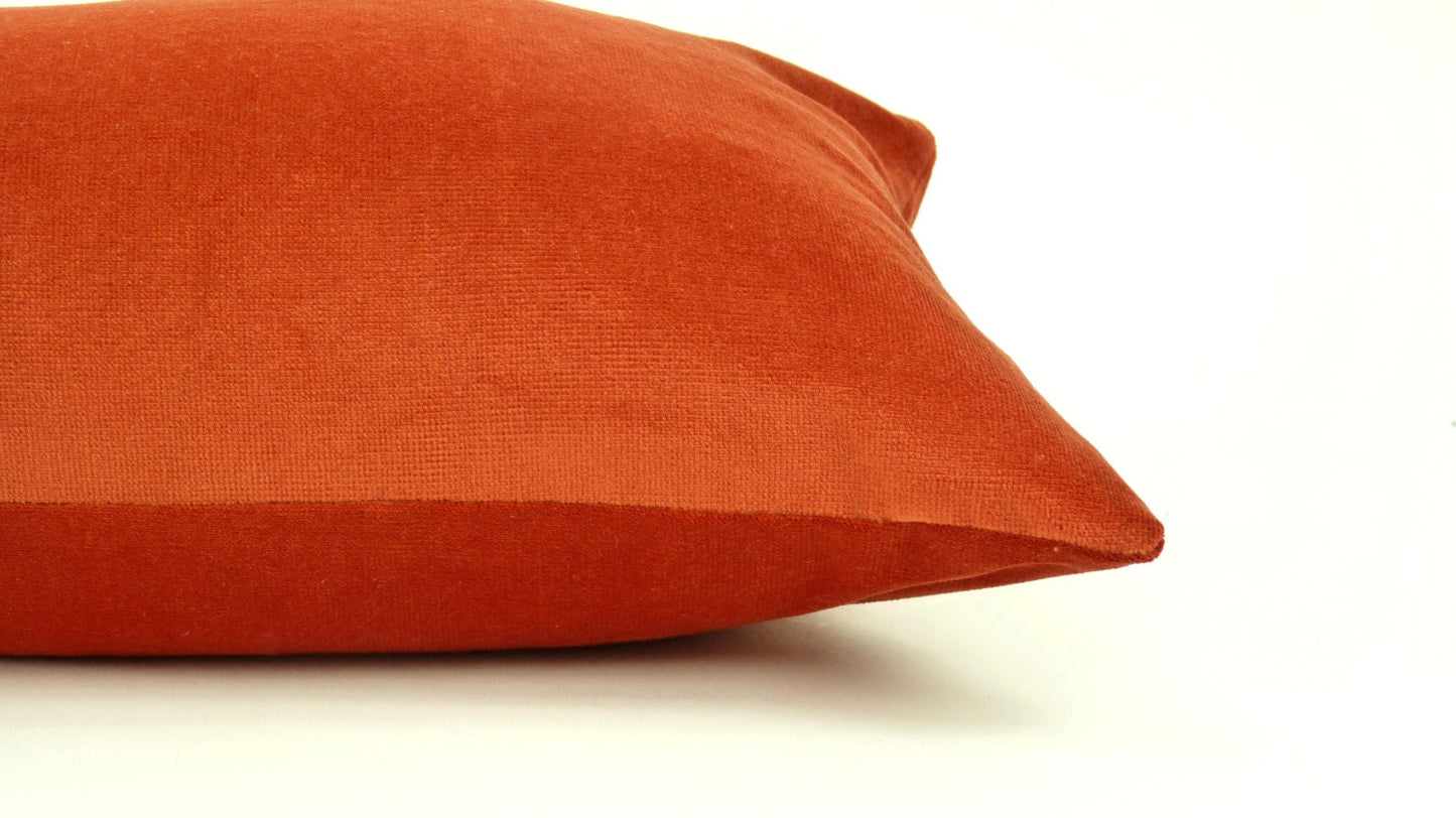 rusty orange velvet pillow, orange velvet cushion, fall pillow