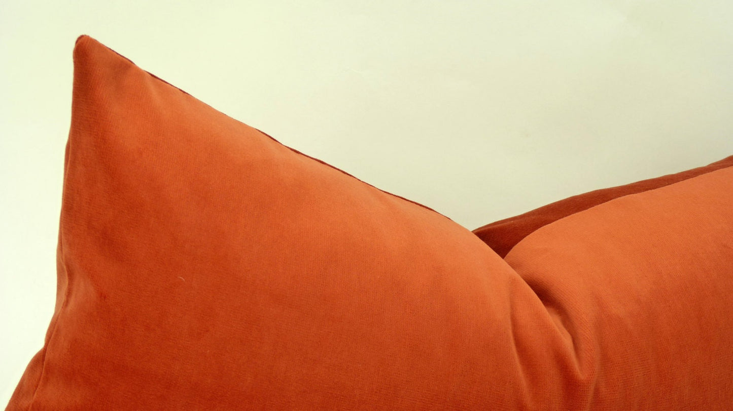 rusty orange velvet pillow, orange velvet cushion, fall pillow