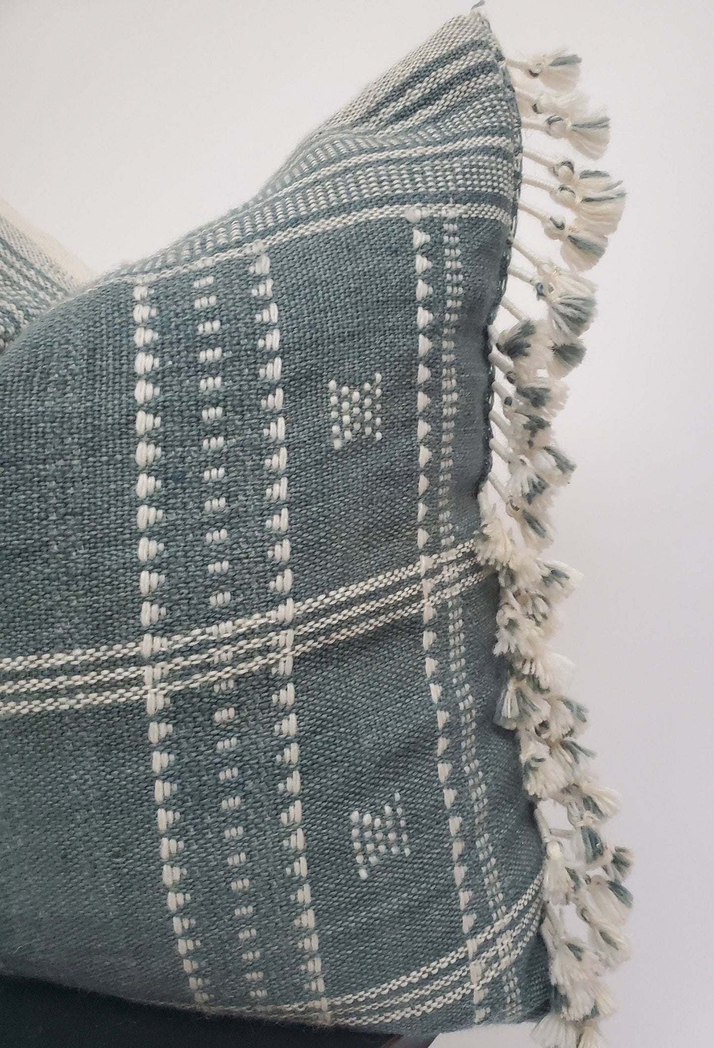 Bhujodi pillow, blue grey bhujodi cushion, Indian wool pillow, woven wool cushion
