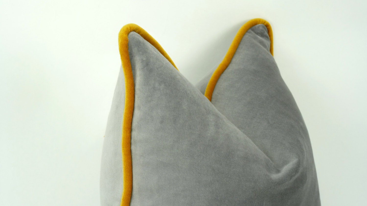 Grey and yellow pillow case // grey velvet piping pillow // grey and mustard velvet