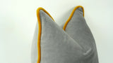 Grey and yellow pillow case // grey velvet piping pillow // grey and mustard velvet