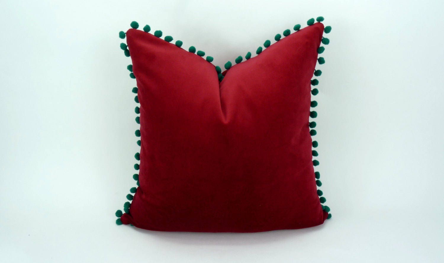 Christmas pillow // festive decor // red and green pillow case // Red Velvet Cushion case // pom pom pillow