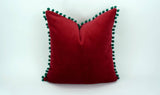 Christmas pillow // festive decor // red and green pillow case // Red Velvet Cushion case // pom pom pillow