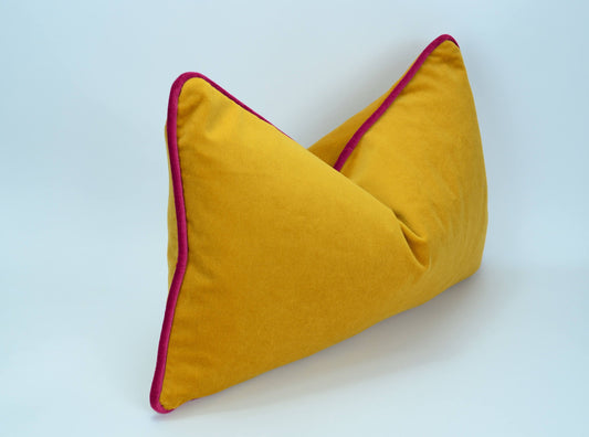 Yellow and pink pillow case // yellow and pink cushion // velvet piping pillow