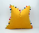 Pom pom pillow // jumbo pom pom pillow // velvet pom cushion // yellow pom pom pillow