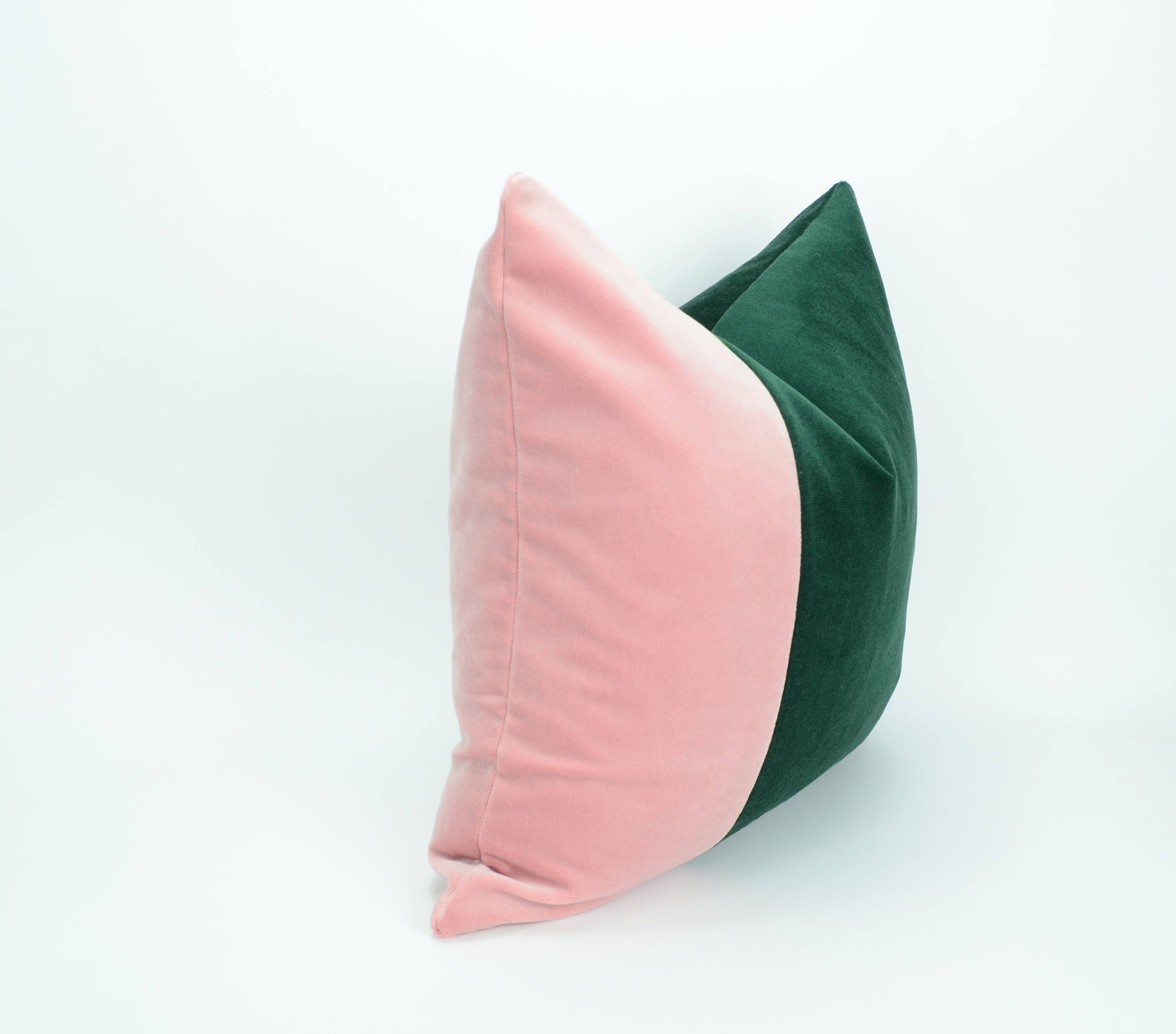green and pink pillow // color block pillow // pink and green cushion // velvet pillow