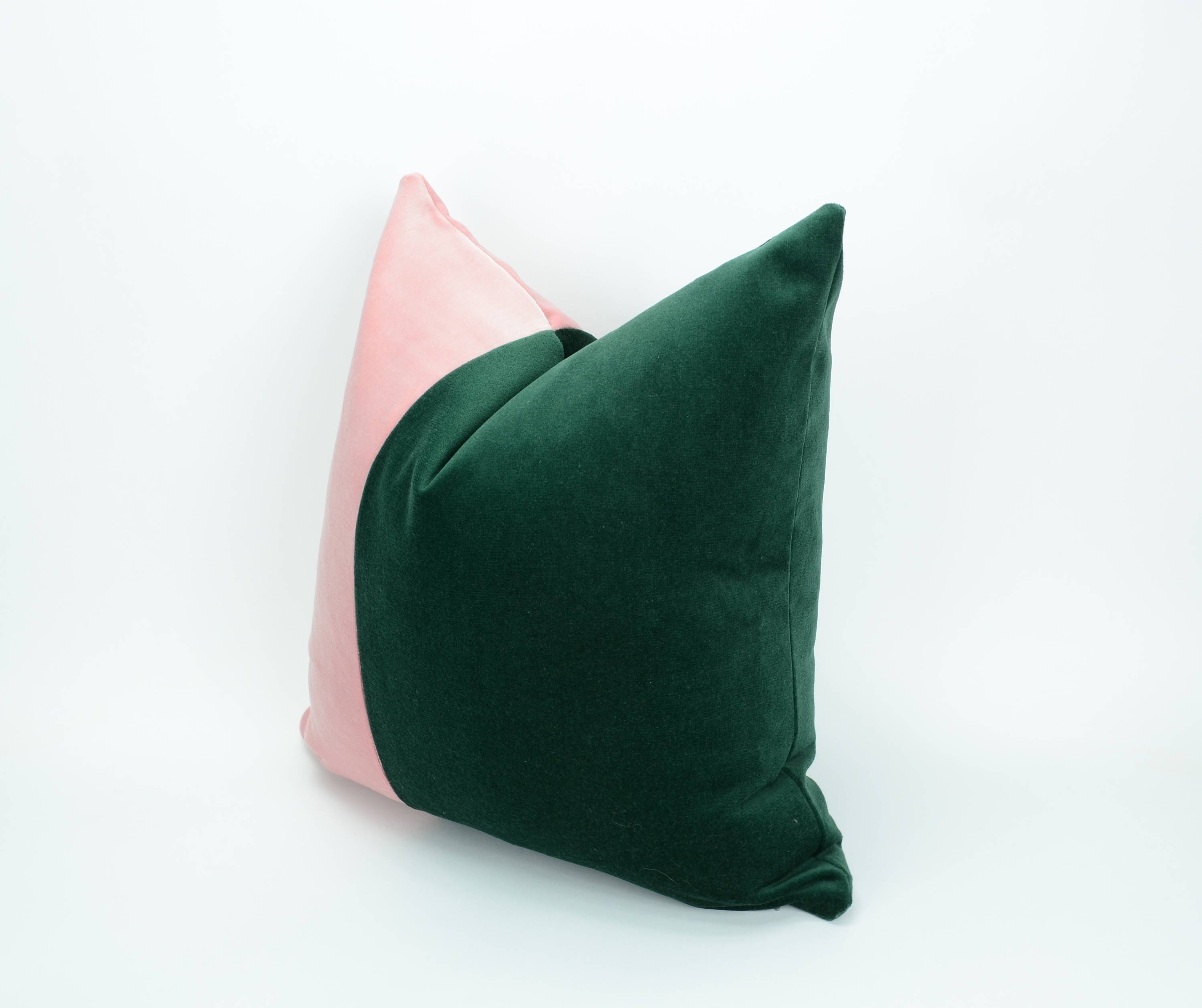 green and pink pillow // color block pillow // pink and green cushion // velvet pillow