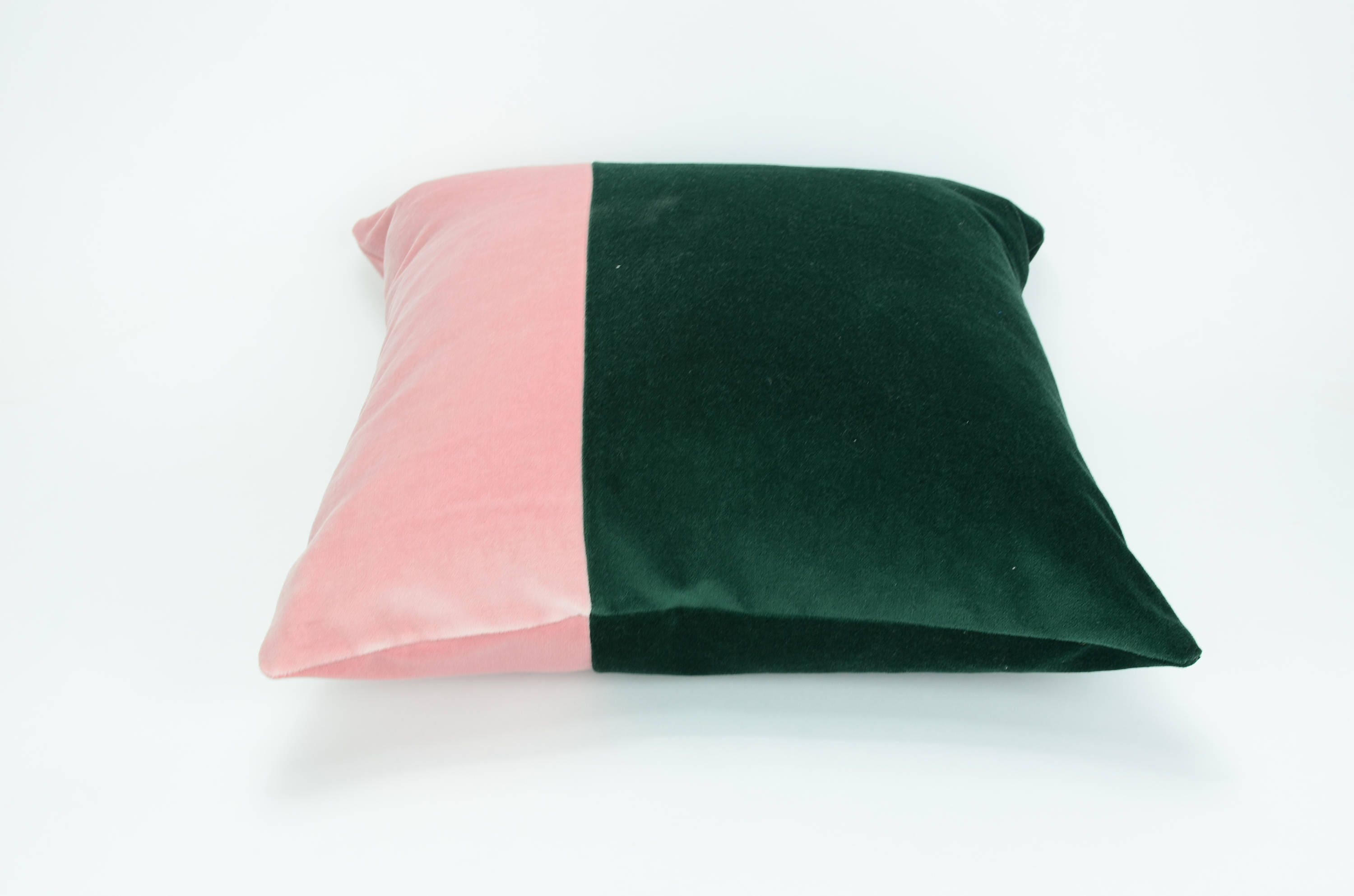 green and pink pillow // color block pillow // pink and green cushion // velvet pillow