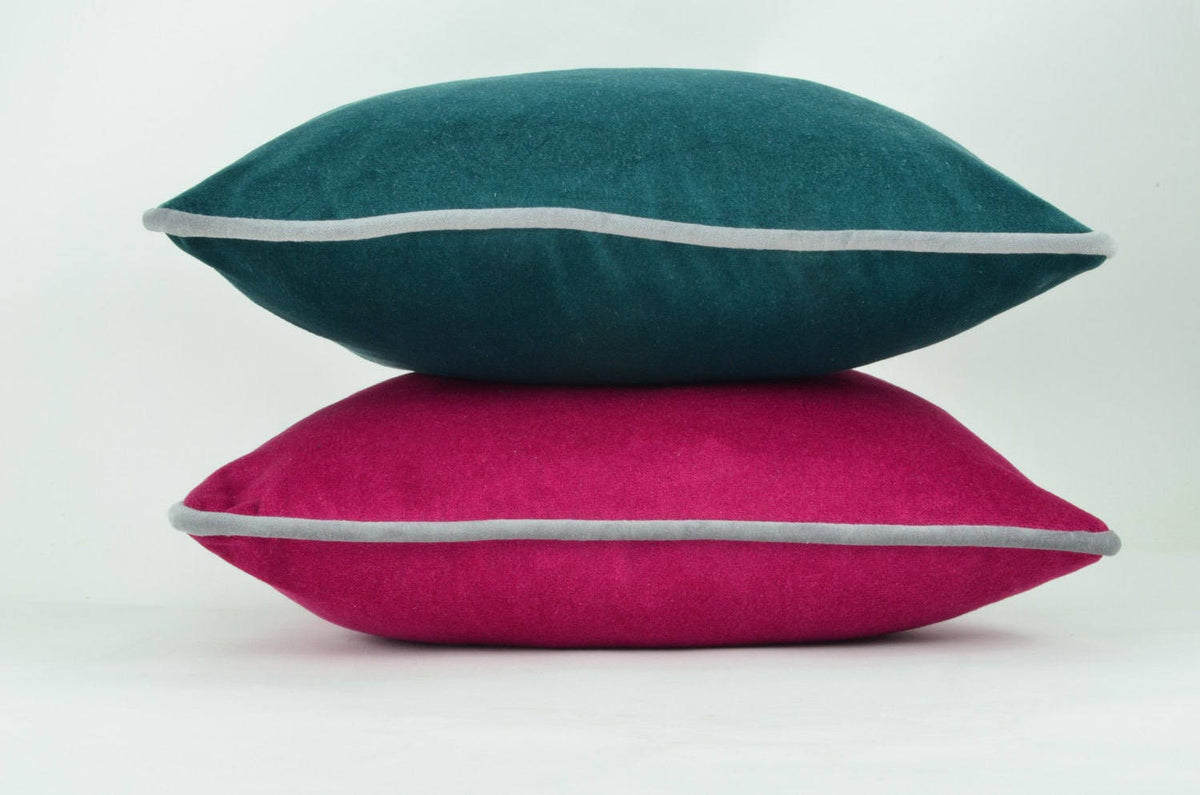 Pink and grey piping pillow case // raspberry velvet pillow // grey piping cushion case