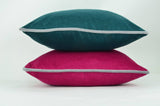 Pink and grey piping pillow case // raspberry velvet pillow // grey piping cushion case
