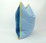 Color block velvet pillow // blue velvet cushion // blue and yellow pillow // blue velvet pillow