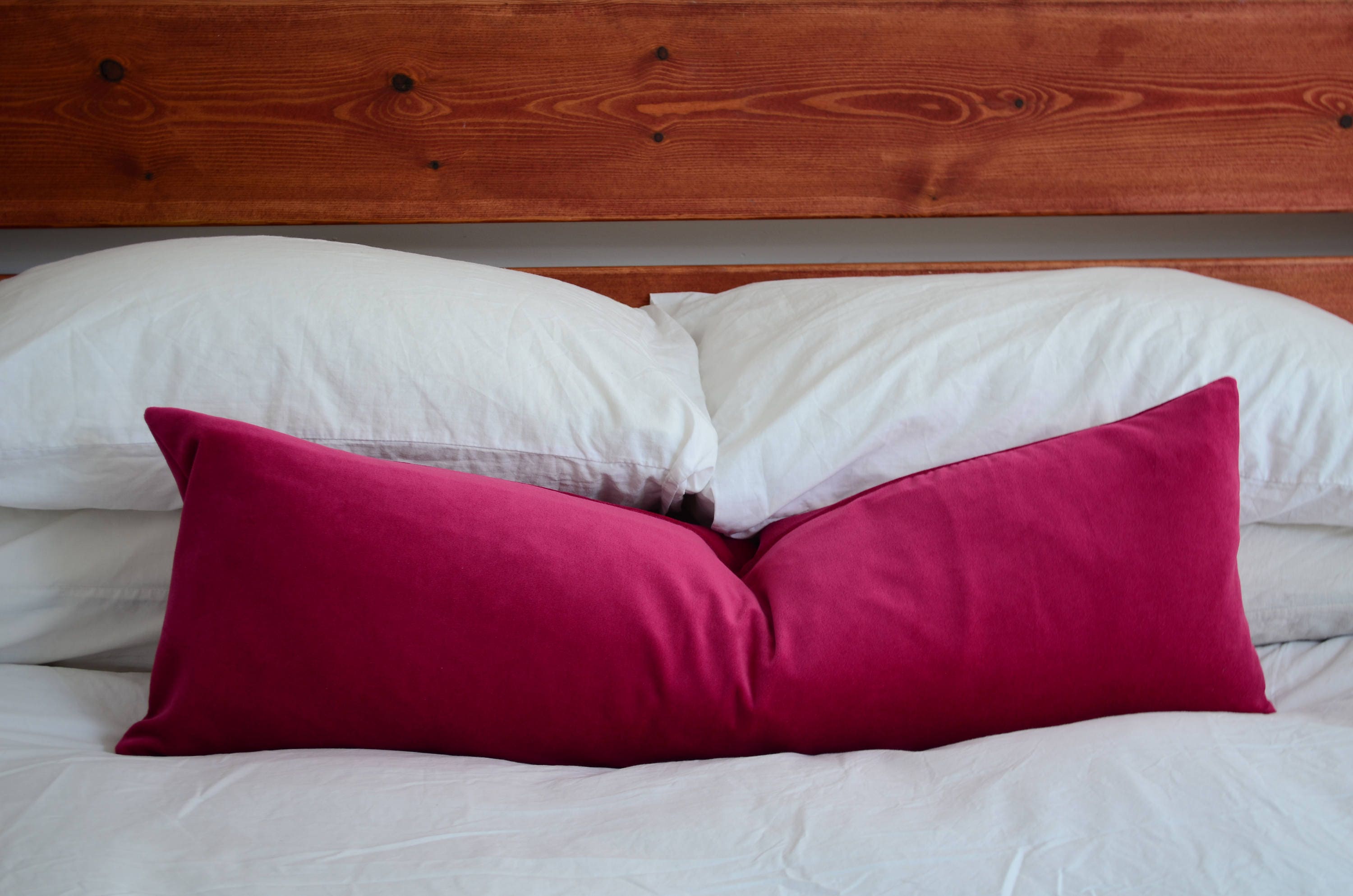 Long lumbar pillow raspberry velvet, pink velvet pillow, long lumbar cushion