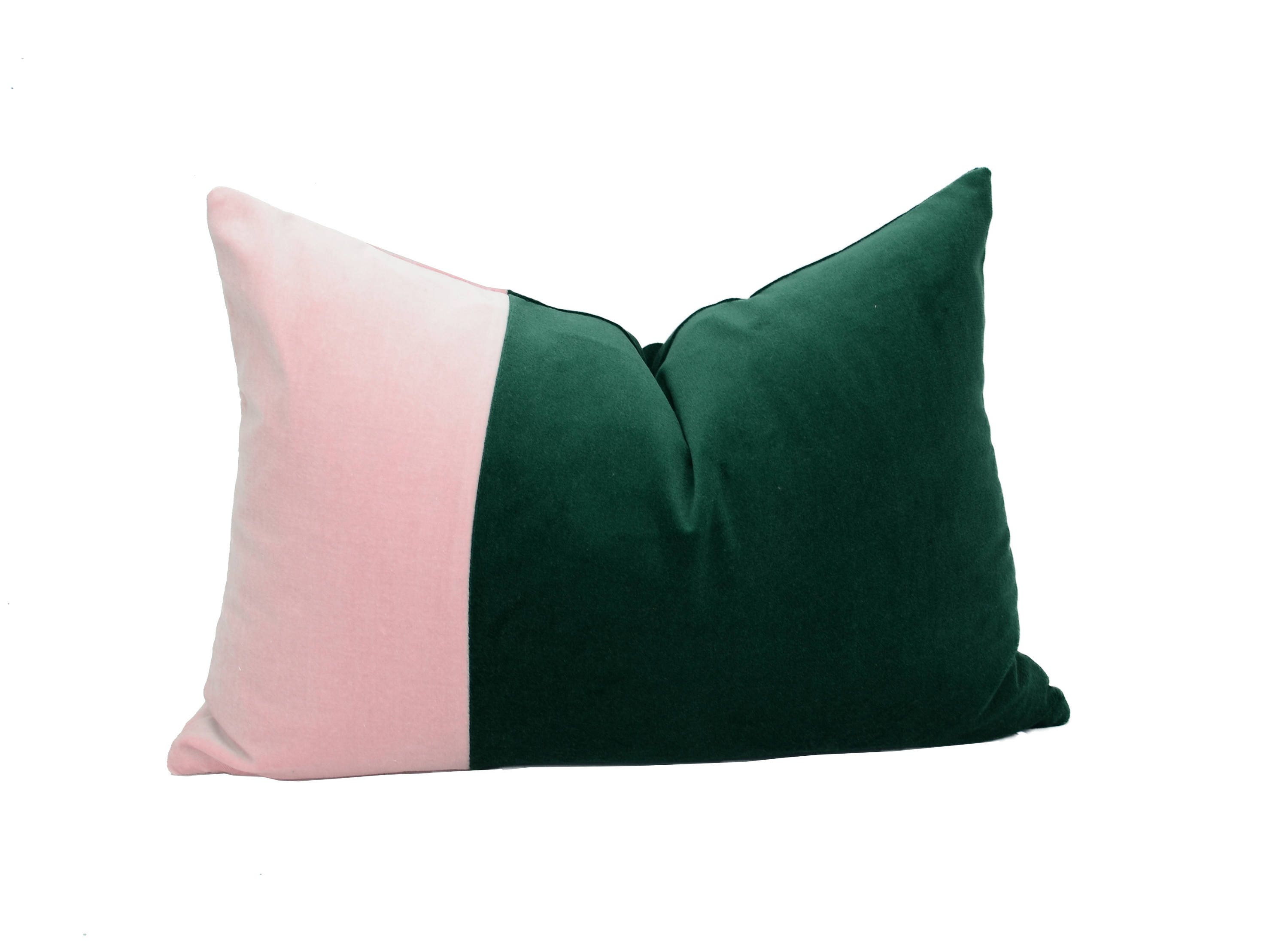green and pink pillow // color block pillow // pink and green cushion // velvet pillow