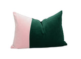 green and pink pillow // color block pillow // pink and green cushion // velvet pillow