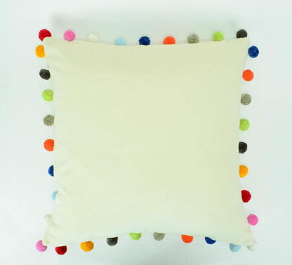 Pom pom pillow // rainbow pom poms // colourful pom pom cushion // jumbo pom pom cushion