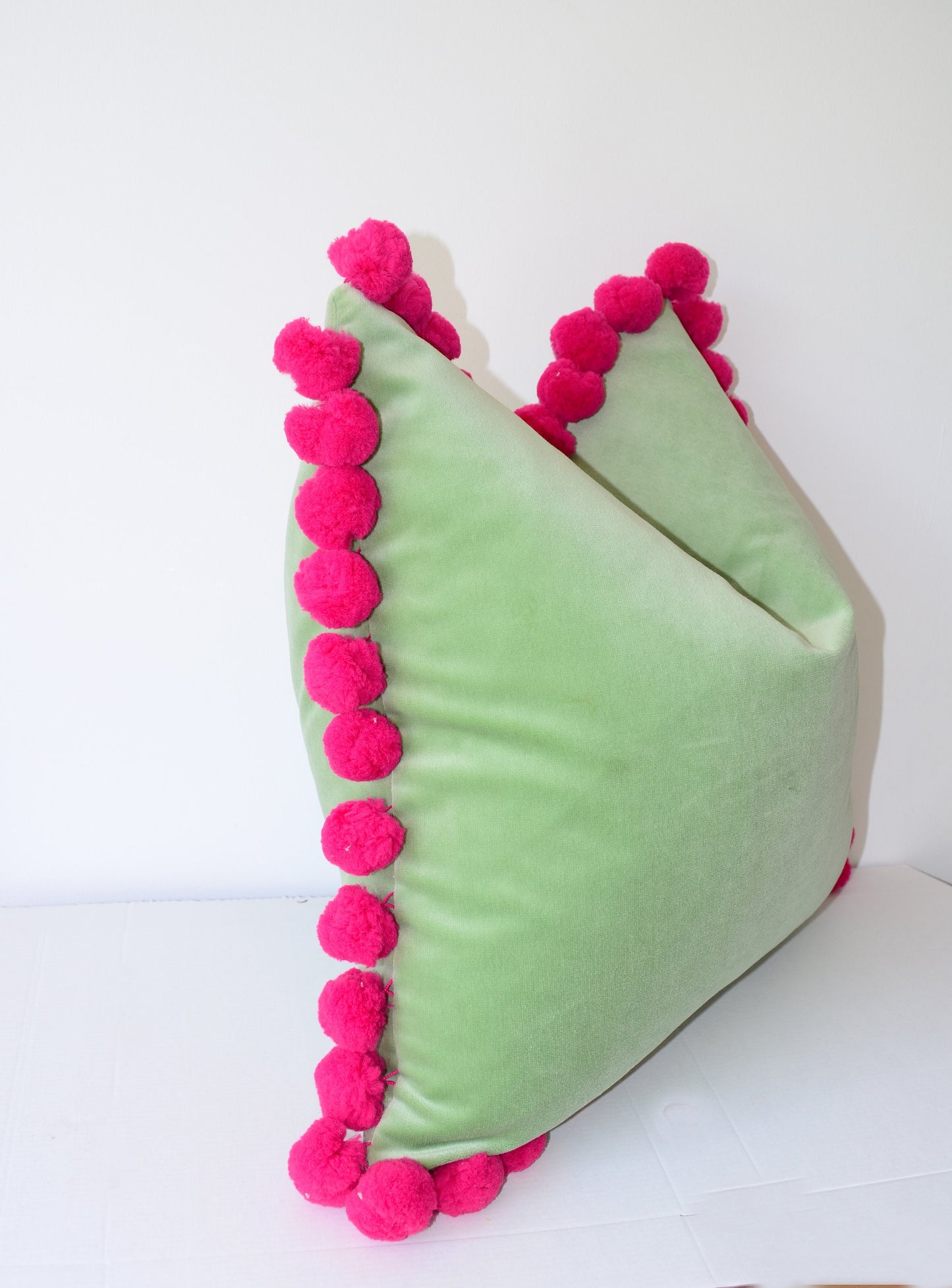 Pink pom pom cushion cover  // jumbo pom pom pillow // mint and pink pillow cover // green pom pom pillow cover