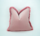 Pink brush fringe pillow, blush pink velvet pillow, pink velvet cushion