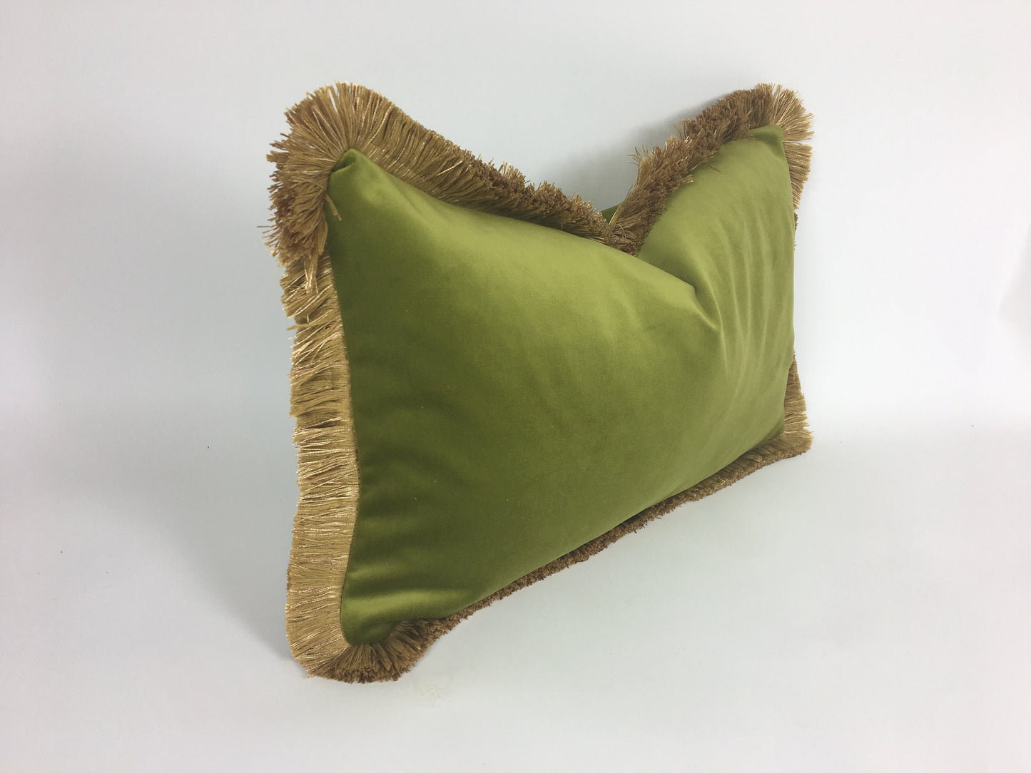 green and gold pillow // gold fringed pillow // green and gold