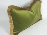 green and gold pillow // gold fringed pillow // green and gold