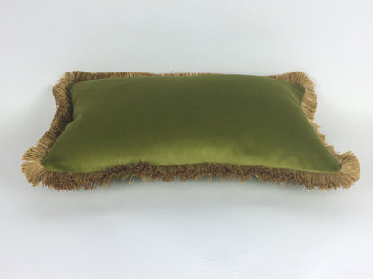 green and gold pillow // gold fringed pillow // green and gold