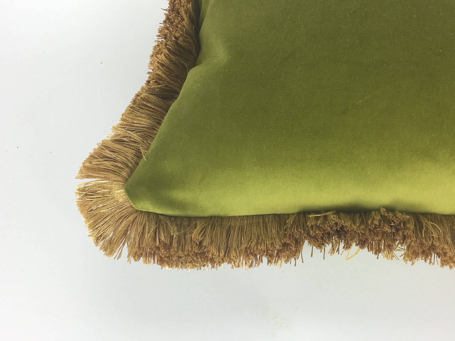 green and gold pillow // gold fringed pillow // green and gold