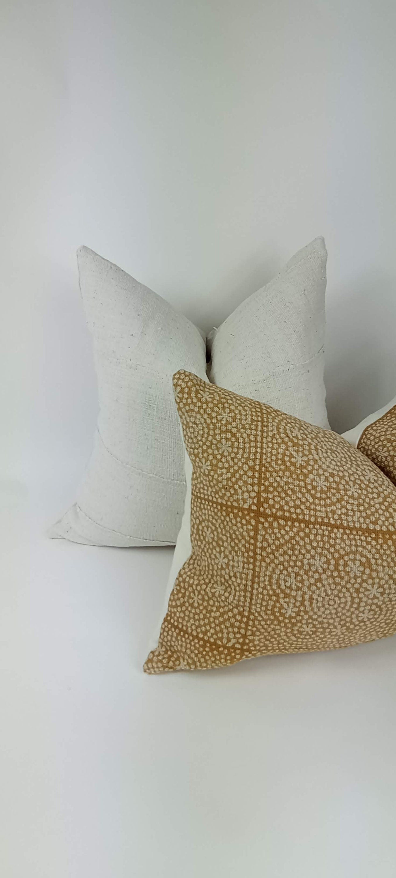 White mudcloth pillow, white mudcloth cushion