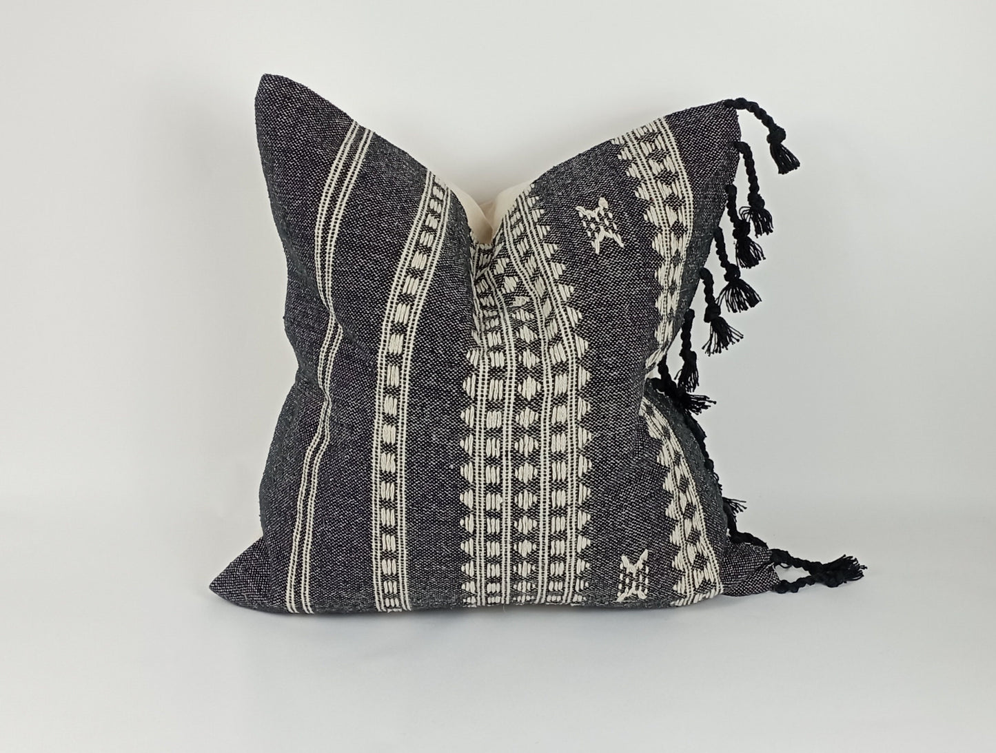 Black woven pillow, wool pillow, woven wool cushion