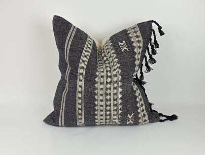 Black woven pillow, wool pillow, woven wool cushion