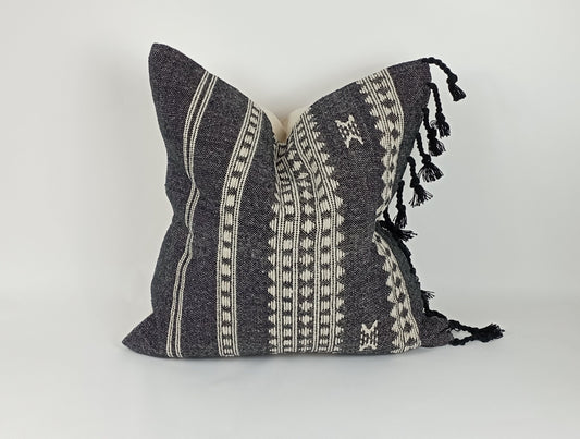 Black woven pillow, wool pillow, woven wool cushion
