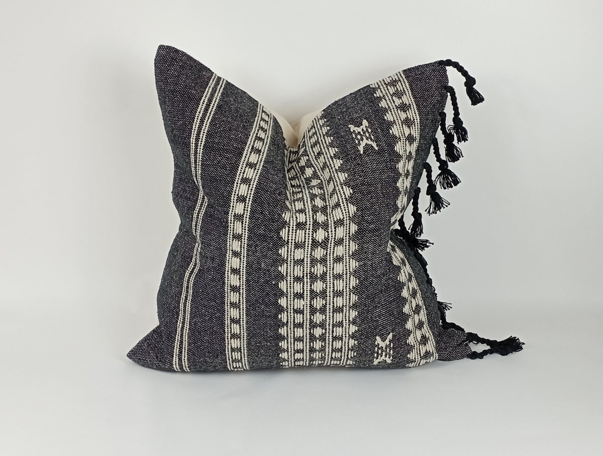 Black woven pillow, wool pillow, woven wool cushion