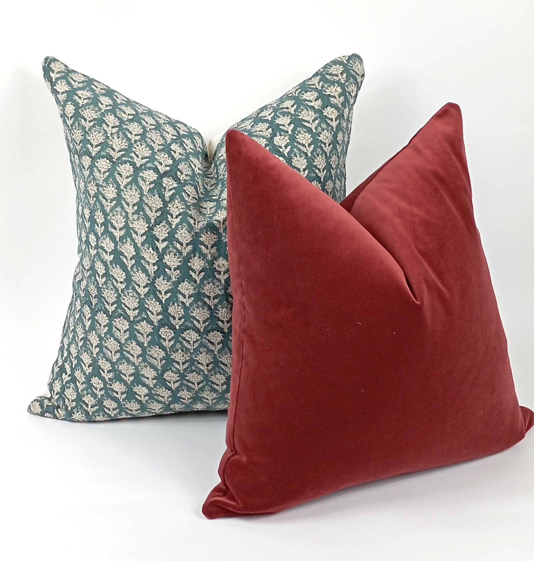 Rusty red velvet pillow, burnt red velvet cushion