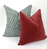 Rusty red velvet pillow, burnt red velvet cushion