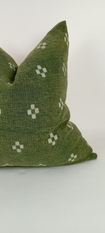 Hmong pillow, green woven pillow, green and white pillow, green woven pillow