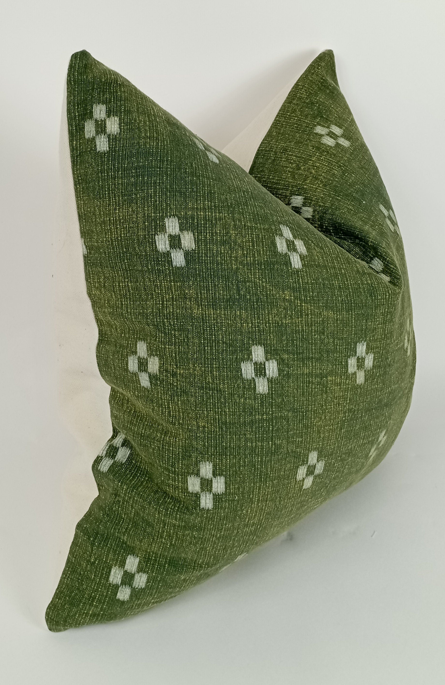 Hmong pillow, green woven pillow, green and white pillow, green woven pillow