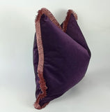 Purple velvet pillow, purple and pink pillow,  plum velvet cushion, purple cushion with brush fringe trim