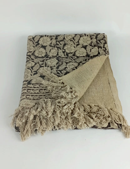 Block print throw blanket, tassel throw blanket, block printed blanket, floral coverlet