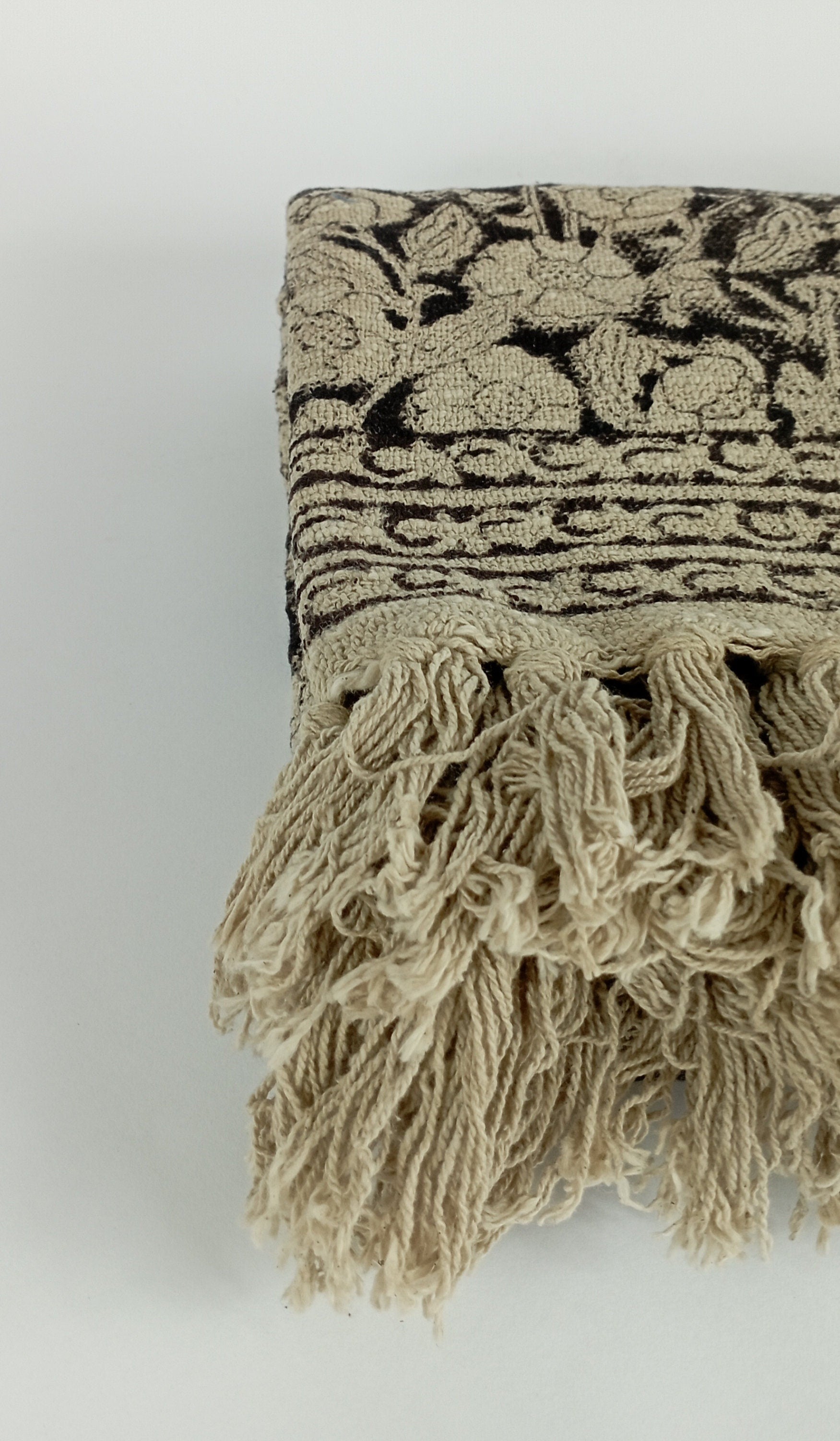 Block print throw blanket, tassel throw blanket, block printed blanket, floral coverlet
