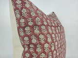 Rust block print pillow, block print red floral pillow, block print cushion, neutral throw pillow, designer pillow