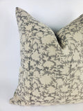Grey block print pillow, block print grey floral pillow, block print cushion, neutral throw pillow, designer pillow