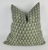 Green block print pillow, block print green floral pillow, block print cushion, neutral throw pillow, designer pillow