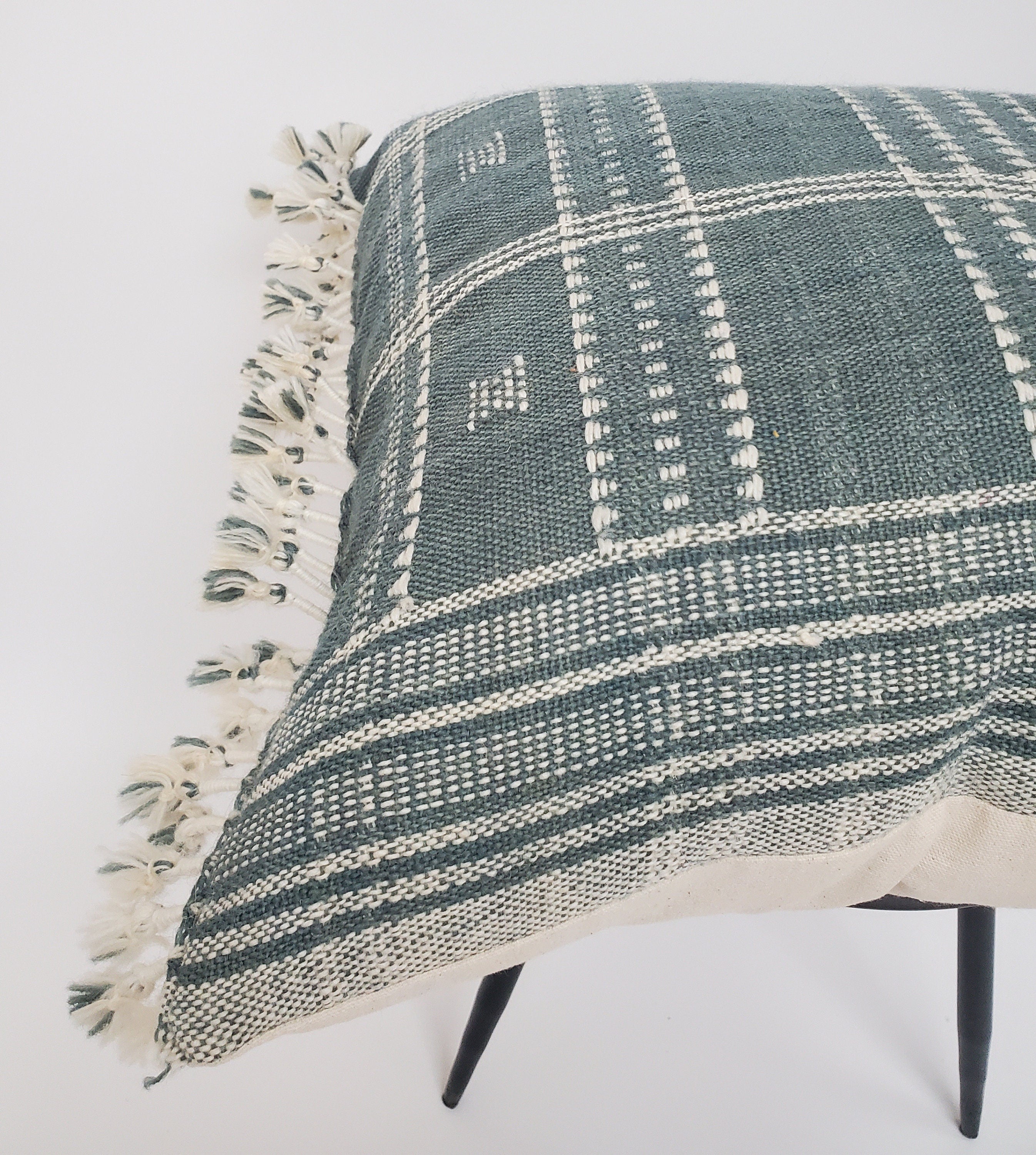 Bhujodi pillow,  blue grey bhujodi cushion, Indian wool pillow, woven wool cushion