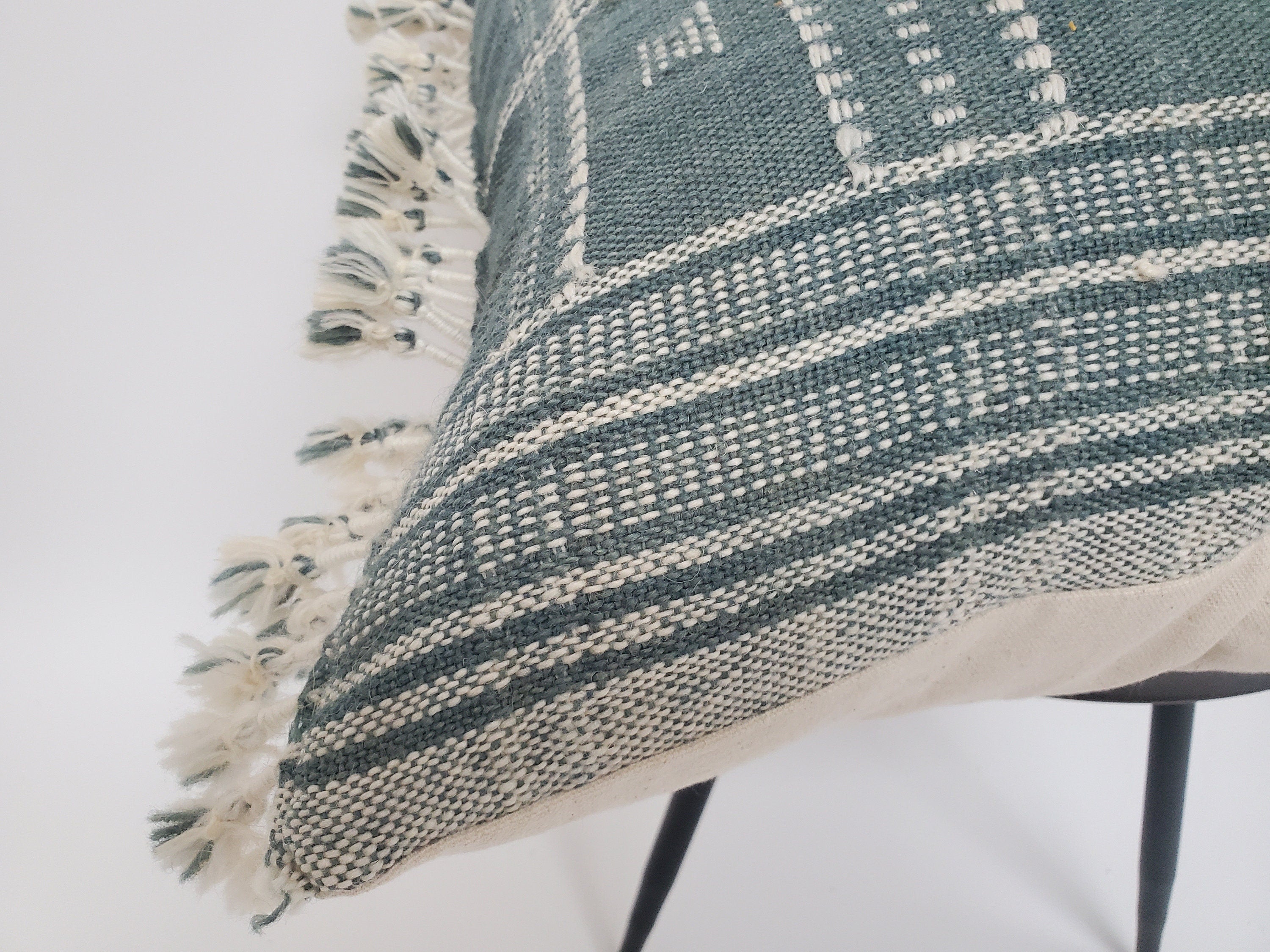 Bhujodi pillow,  blue grey bhujodi cushion, Indian wool pillow, woven wool cushion