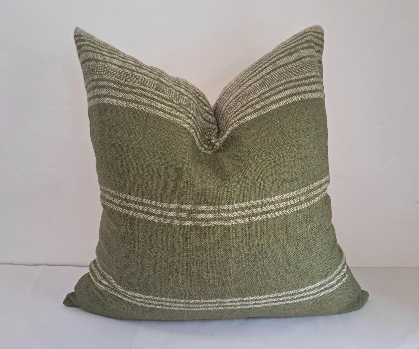 Green woven wool pillow,  green bhujodi cushion, Indian wool pillow, woven wool cushion, natural wool cushion